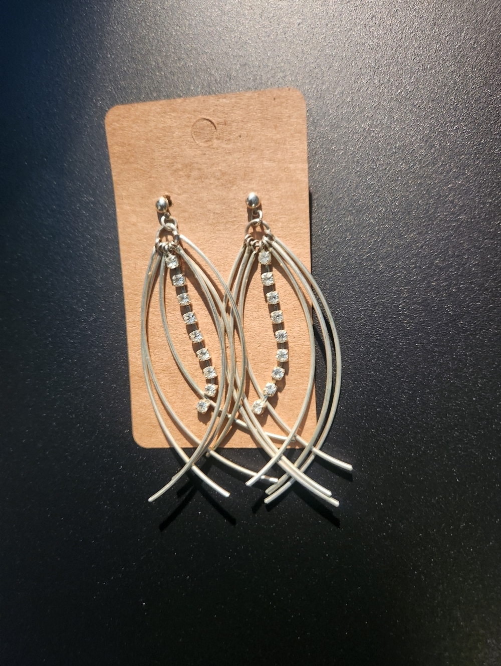 Silver-Tone Rhinestone Loop Drop Earrings - Silver